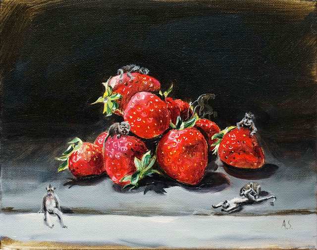 Still life with Strawberries, oil on canvas