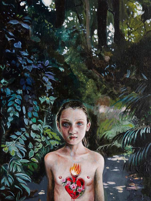 Girl With Heart, oil on wood