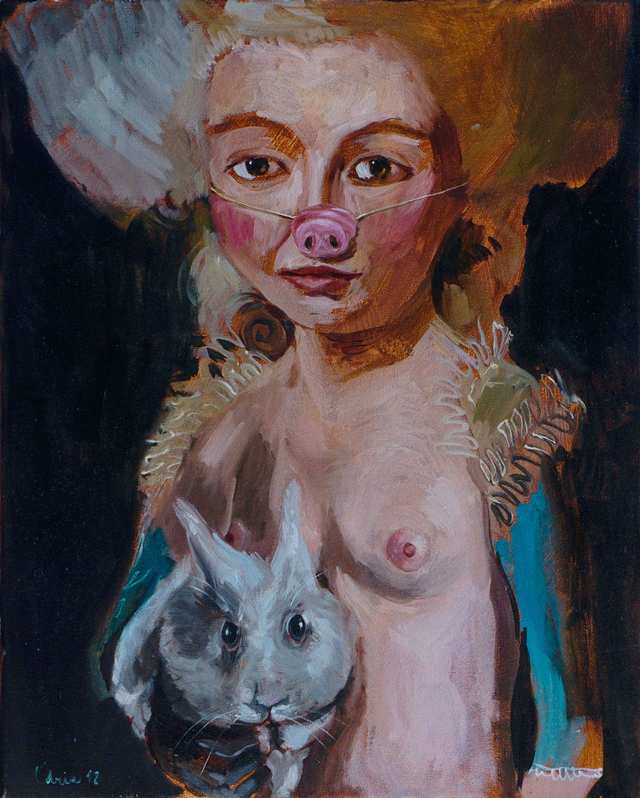 Looking Pig, oil on canvas